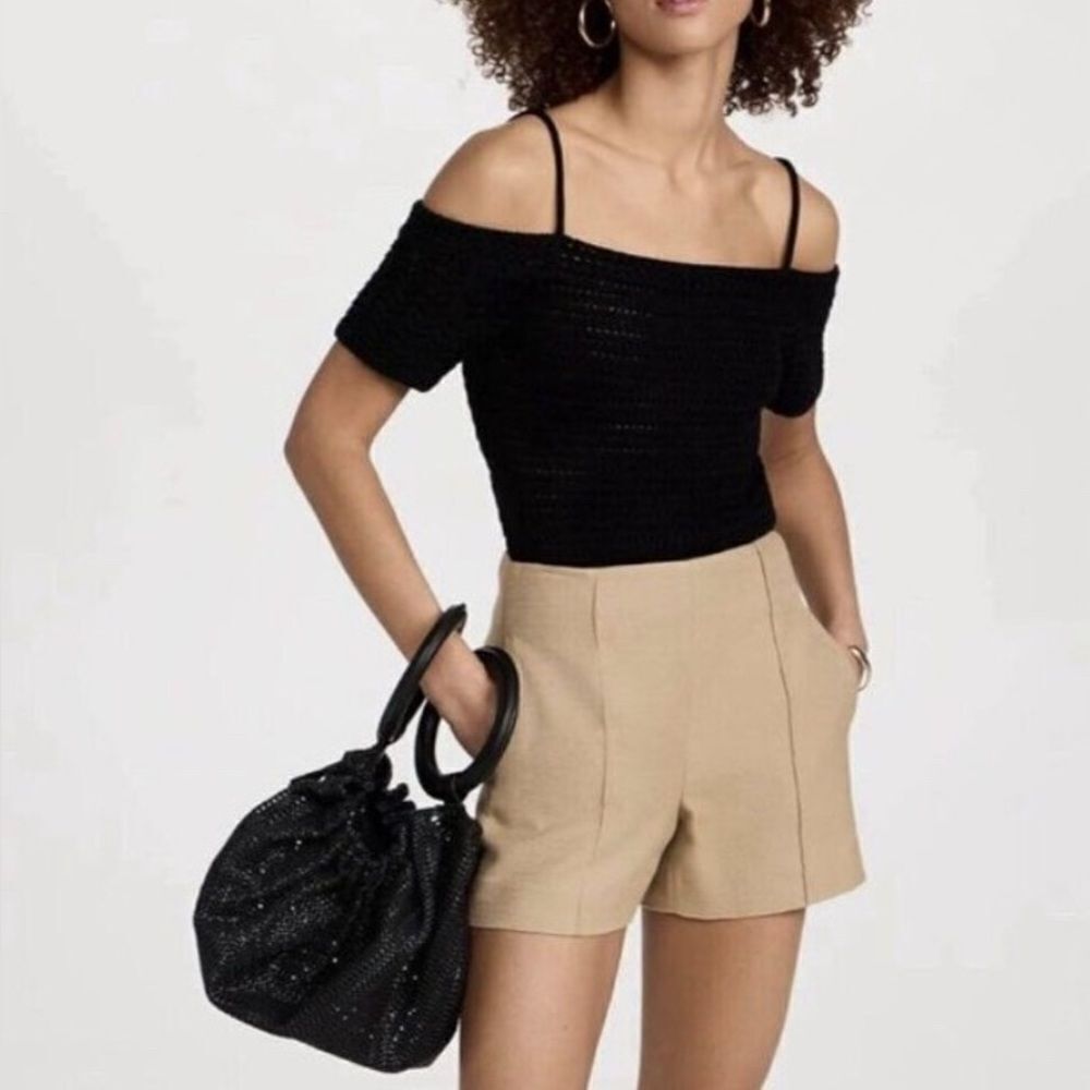 Vince NWT Open Shoulder Organic Cotton Crochet Top In Black Small